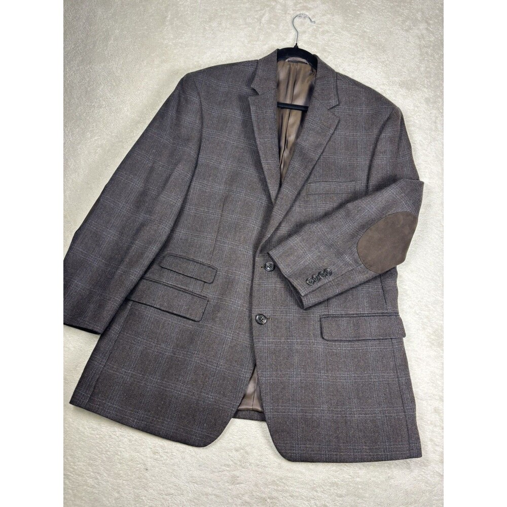 Lauren Ralph Lauren 44R Wool Brown Glen Plaid Blazer Sport Coat Elbow Patches